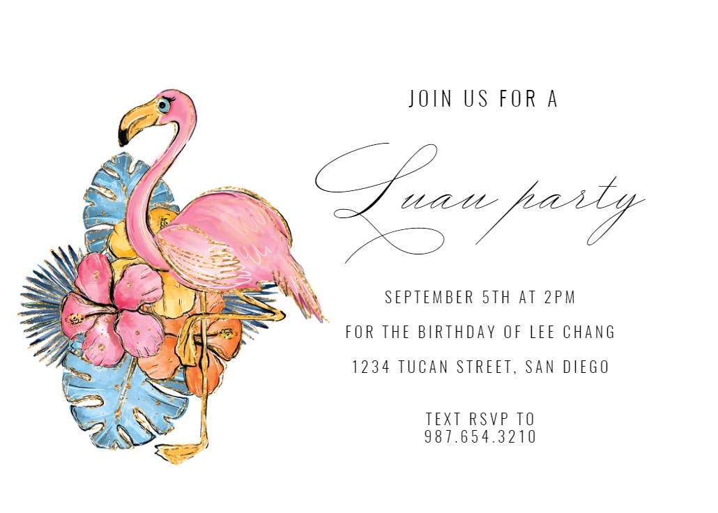 Tropical flamingo - luau party invitation